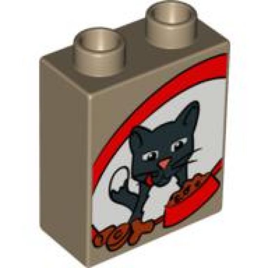 Duplo, Brick 1 x 2 x 2 with Cat, Biscuits and Food Bowl Pattern