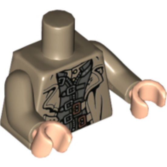 Torso Trenchcoat over Dark Gray Jacket with Silver and Copper Clasps Pattern / Dark Tan Arms / Light Nougat Hands