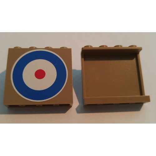 Panel 1 x 4 x 3 with Side Supports - Hollow Studs with Blue Circle and Red Dot (British Roundel) Pattern (Sticker) - Set 10226