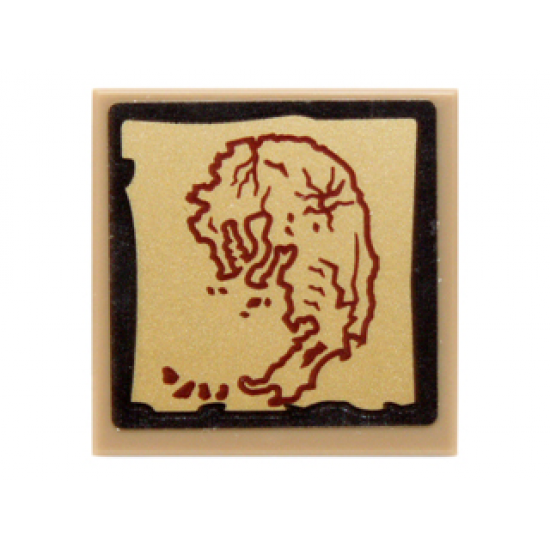Tile 2 x 2 with Map Island with Dark Red Outline Pattern (Sticker) - Set 70732