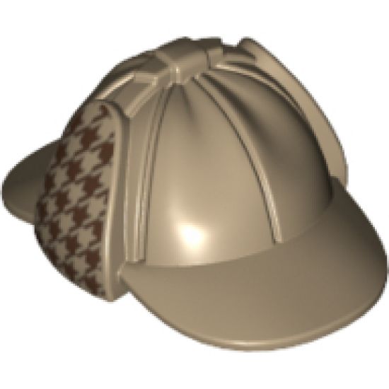 Minifigure, Headgear Hat, Deerstalker with Dark Red Houndstooth Check on Ear Flaps Pattern