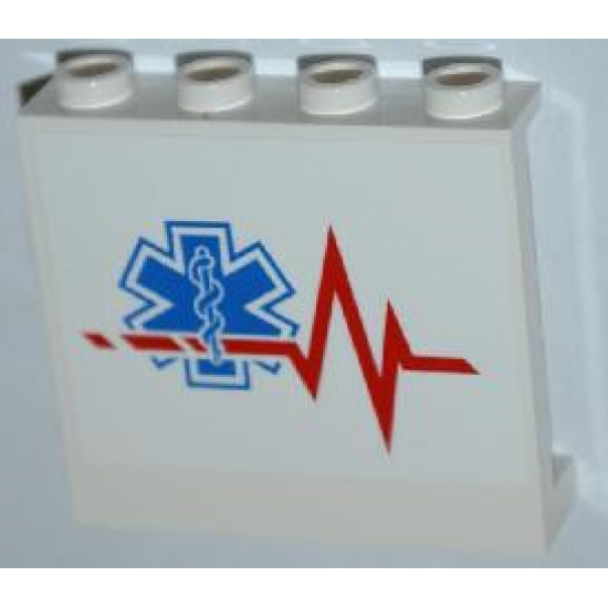 Panel 1 x 4 x 3 with Side Supports - Hollow Studs with Red Heart Monitor Line and EMT Star of Life Pattern Model Right Side (Sticker) - Set 4429
