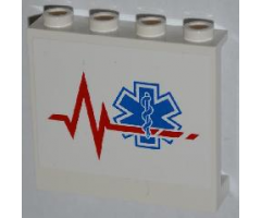 Panel 1 x 4 x 3 with Side Supports - Hollow Studs with Red Heart Monitor Line and EMT Star of Life Pattern Model Left Side (Sticker) - Set 4429