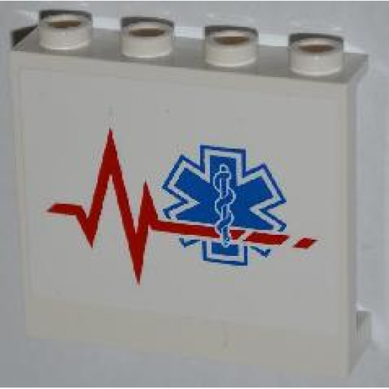 Panel 1 x 4 x 3 with Side Supports - Hollow Studs with Red Heart Monitor Line and EMT Star of Life Pattern Model Left Side (Sticker) - Set 4429