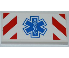 Tile 2 x 4 with Red and White Danger Stripes and EMT Star of Life Pattern (Sticker) - Set 4429