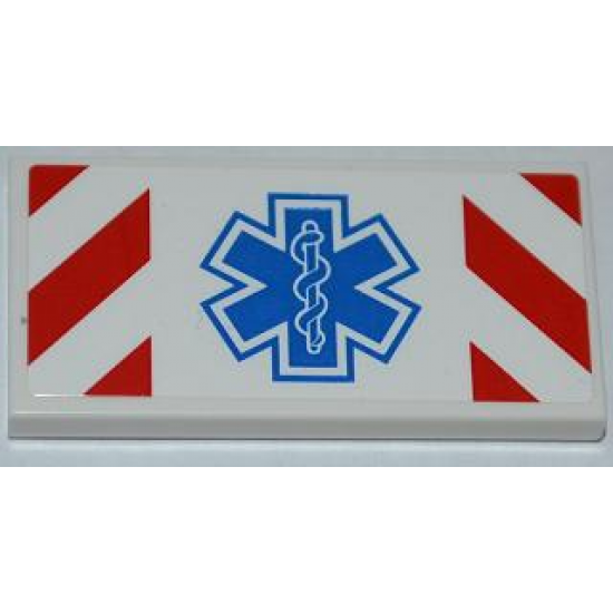 Tile 2 x 4 with Red and White Danger Stripes and EMT Star of Life Pattern (Sticker) - Set 4429