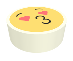 Tile, Round 1 x 1 with Emoji, Bright Light Yellow Face, Black Eyebrows, Coral Heart Eyes, and '3' Puckered Lips Pattern