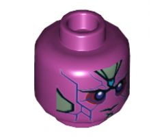 Minifigure, Head Alien with Dark Azure Spot on Forehead, Dark Purple Eyes and Lines and Sand Green Panels Pattern (Vision) - Hollow Stud