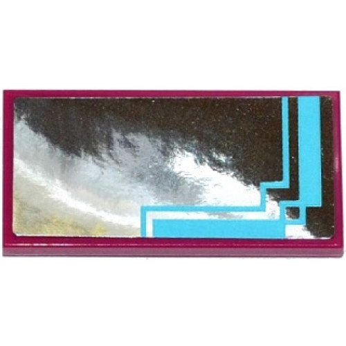 Tile 2 x 4 with Mirror with Medium Azure Lines on Silver Background Pattern (Sticker) - Set 41093