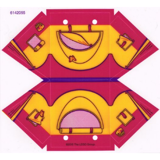 Plastic Tent with Dark Purple Ridge Line and Bright Light Orange Friends Flap and Butterfly Pattern