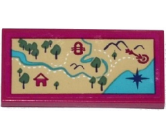 Tile 2 x 4 with Map with Mountains, River, Trees, Hut, Raft and Arrow Pattern (Sticker) - Set 41122