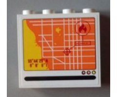 Panel 1 x 4 x 3 with Side Supports - Hollow Studs with Street Map Screen and Fire Location Pattern (Sticker) - Set 60004