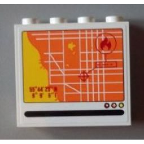 Panel 1 x 4 x 3 with Side Supports - Hollow Studs with Street Map Screen and Fire Location Pattern (Sticker) - Set 60004