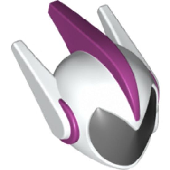 Mini Doll, Headgear Helmet Alien with Two Side Spikes and Top Ridge, White with Black Visor Pattern