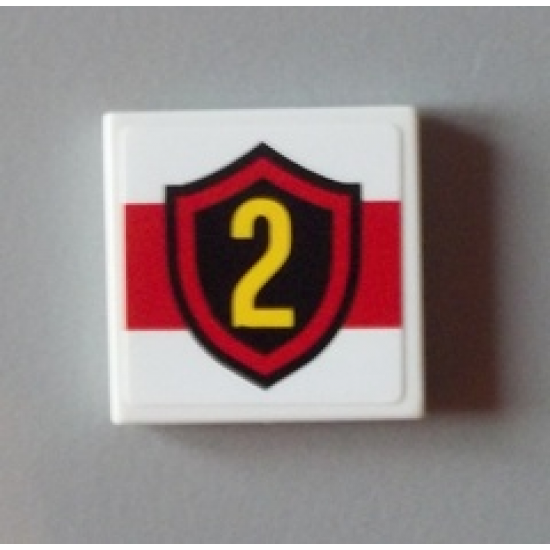 Tile 2 x 2 with Yellow Number 2 Fire Logo Badge on Red Stripe Pattern (Sticker) - Set 60004