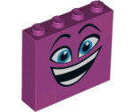 Brick 1 x 4 x 3 with Dark Azure Eyes, Raised Eyebrows, Wide Open Smile and Dark Pink Squares on Two Corners Pattern (Queen Watevra Wa'Nabi Face)
