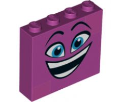 Brick 1 x 4 x 3 with Dark Azure Eyes, Raised Eyebrows, Wide Open Smile and Dark Pink Squares on Two Corners Pattern (Queen Watevra Wa'Nabi Face)