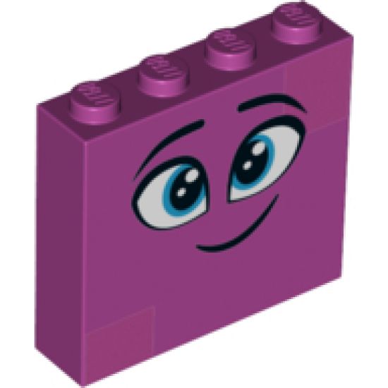 Brick 1 x 4 x 3 with Twinkling Dark Azure Eyes, Eyebrows, Smile and Dark Pink Squares on Two Corners Pattern (Queen Watevra Wa'Nabi Face)