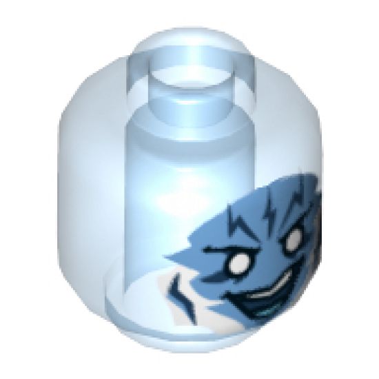 Minifigure, Head Alien with Medium Blue Face with White Eyes and Lightning Bolts on Forehead Pattern (Electro) - Hollow Stud