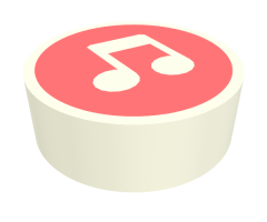 Tile, Round 1 x 1 with Music Notes on Coral Background Pattern