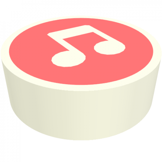Tile, Round 1 x 1 with Music Notes on Coral Background Pattern
