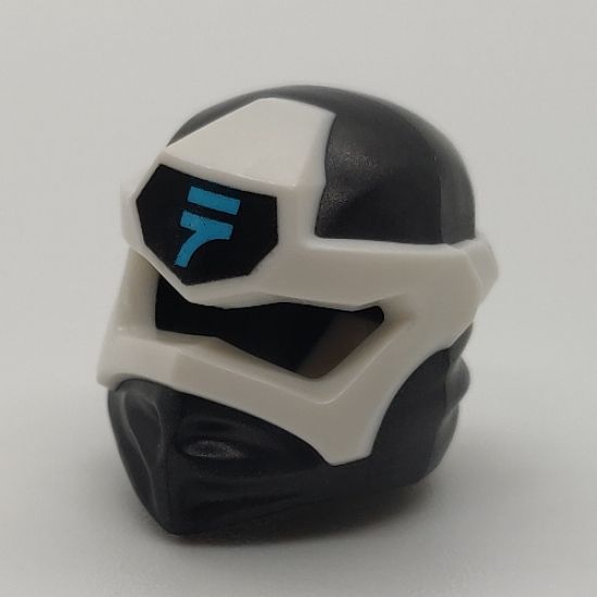 Minifigure, Headgear Ninjago Wrap Type 6 with White Mask, Medium Azure N Symbol on Black Pattern