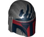Minifigure, Headgear Helmet with Holes, SW Mandalorian with Dark Red Visor and Black Handprint Pattern