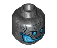 Minifigure, Head Alien with Blue Eyes and Mouth and Silver Plates Pattern - Hollow Stud