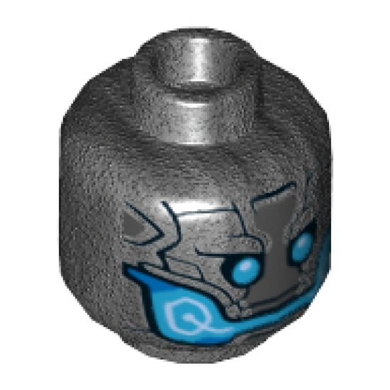 Minifigure, Head Alien with Blue Eyes and Mouth and Silver Plates Pattern - Hollow Stud