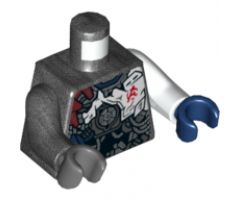 Torso Black, Dark Red, and Dark Blue Armor with Red Avengers Logo Pattern (Ultron MK1) / White Arm Left / Pearl Dark Gray Arm Right / Dark Blue Hand Left / Dark Bluish Gray Hand Right