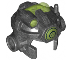 Minifigure, Headgear Helmet Open Chin with Antenna, Studs on Sides and Trans-Bright Green Top, Front Light and Target Screen Pattern