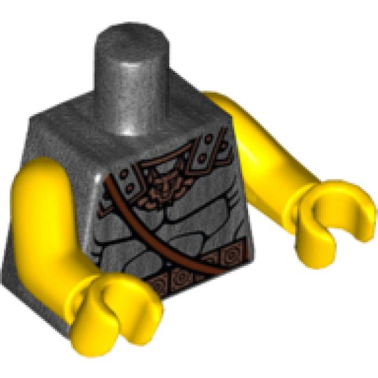Torso Bare Chest Muscles Outline with Wolf / Fox Head and Copper and Dark Brown Belt Pattern / Yellow Arms / Yellow Hands