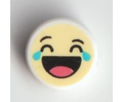 Tile, Round 1 x 1 with Emoji, Bright Light Yellow Face, Laughing, Tears, and Open Mouth with Tongue Pattern