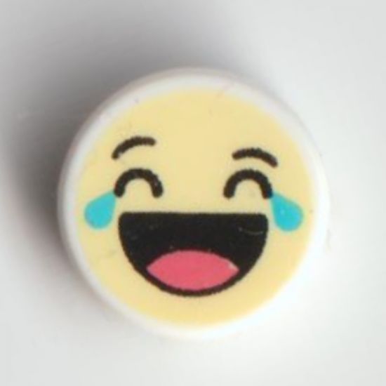 Tile, Round 1 x 1 with Emoji, Bright Light Yellow Face, Laughing, Tears, and Open Mouth with Tongue Pattern