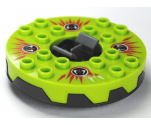Turntable 6 x 6 Round Base Serrated with Lime Top and Red, White and Black Fangpyre Pattern (Ninjago Spinner)