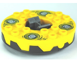 Turntable 6 x 6 Round Base Serrated with Yellow Top and White and Dark Blue Hypnobrai Pattern (Ninjago Spinner)