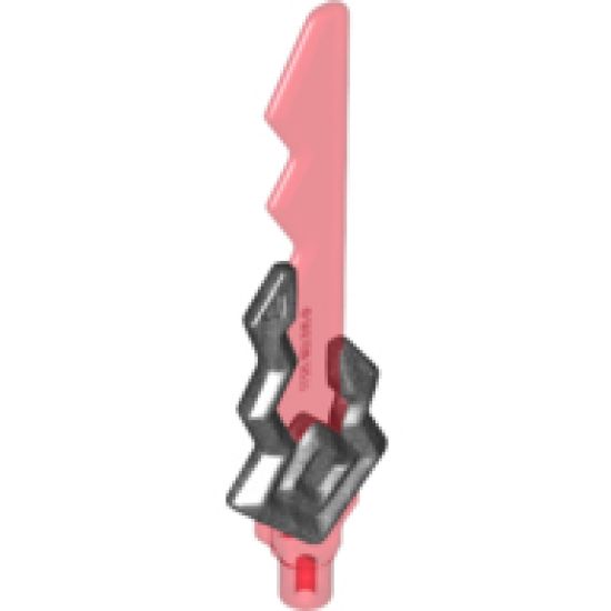 Minifigure, Weapon Sword with Geometric Snake and Diamond Shaped Hilt and Trans-Red Jagged Blade Pattern