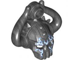 Minifigure, Headgear Helmet Alien Skull with Two Curved Horns and Stud with Blue and White Lightning Pattern