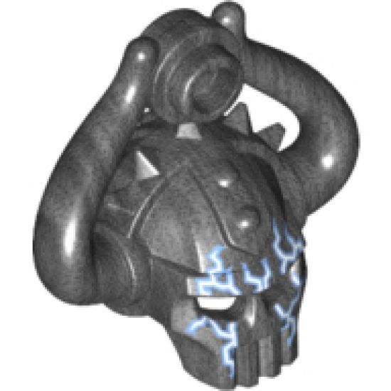 Minifigure, Headgear Helmet Alien Skull with Two Curved Horns and Stud with Blue and White Lightning Pattern