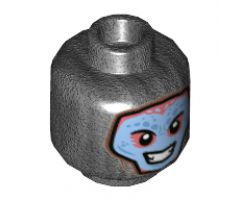 Minifigure, Head Balaclava with Bright Light Blue Face with Coral and Dark Azure Highlights Pattern - Hollow Stud