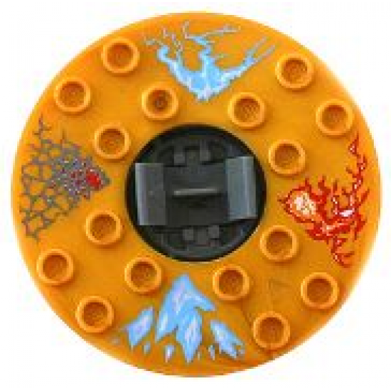 Turntable 6 x 6 Round Base Serrated with Pearl Gold Top with Blue, Red and Silver Pattern (Ninjago Spinner)