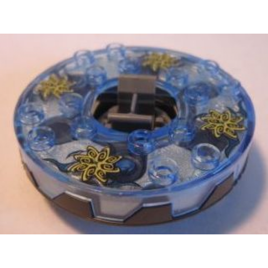 Turntable 6 x 6 Round Base Serrated with Trans-Medium Blue Top with Spiral Stars Pattern (Ninjago Spinner)