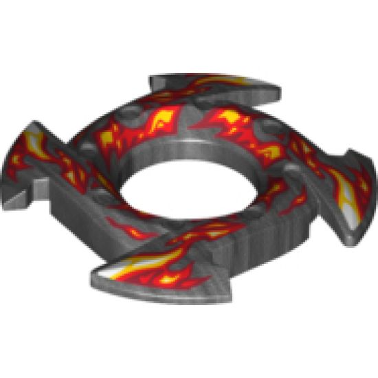 Ring 4 x 4 with 2 x 2 Hole and 4 Arrow Ends with Yellow and Red Flames Pattern (Ninjago Spinner Crown)