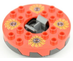 Turntable 6 x 6 Round Base Serrated with Red Top and Red, White, Yellow and Black Fangpyre Pattern (Ninjago Spinner)