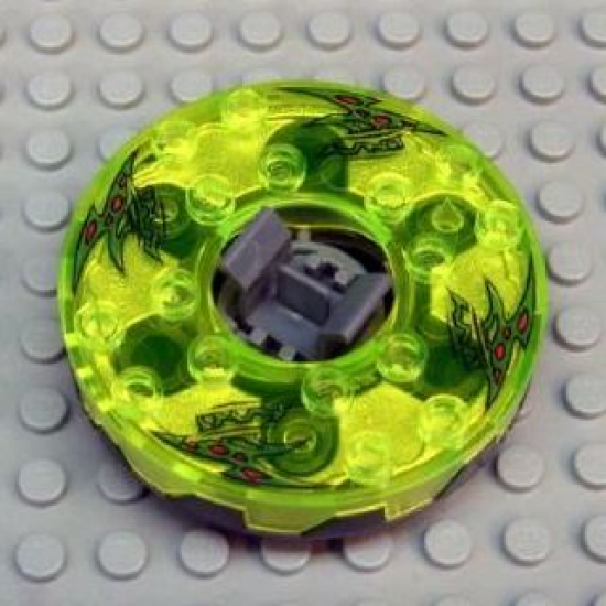 Turntable 6 x 6 Round Base Serrated with Trans-Neon Green Top and Green with Red Spots Pattern (Ninjago Spinner)