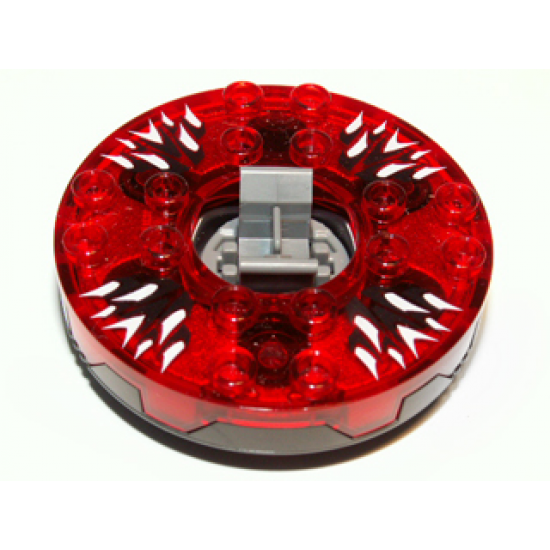 Turntable 6 x 6 Round Base Serrated with Trans-Red Top with Black and White Pattern (Ninjago Spinner)