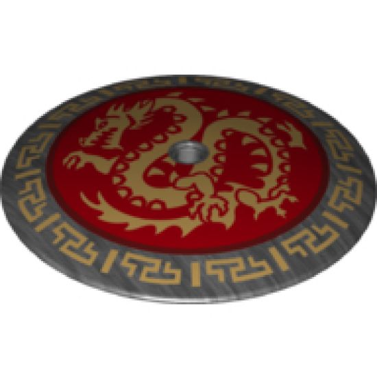 Dish 9 x 9 Inverted (Radar) with Gold Dragon on Red Medallion Pattern
