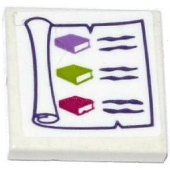 Tile 2 x 2 with Scroll with 3 Books Pattern (Sticker) - Set 41176