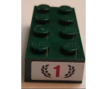 Brick 2 x 4 with Red Number 1 and Dark Green Laurel Wreath Pattern on End (Sticker) - Set 75881