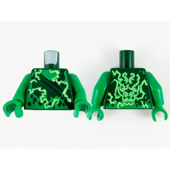 Torso Tunic with Bright Green and White Electricity Energy and Dragon on Back Pattern / Green Arms / Green Hands